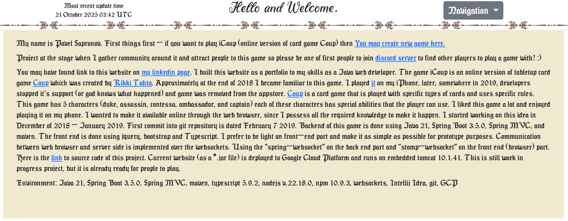 Скриншот главной страницы с красивым шрифтом.